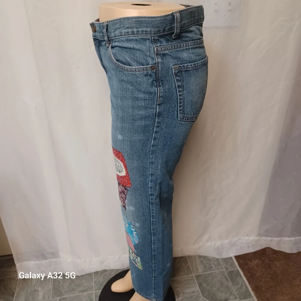 Lands' End Blue Ankle Cropped Jeans with Playful Patchwork Size 14 - Picture 7 of 14